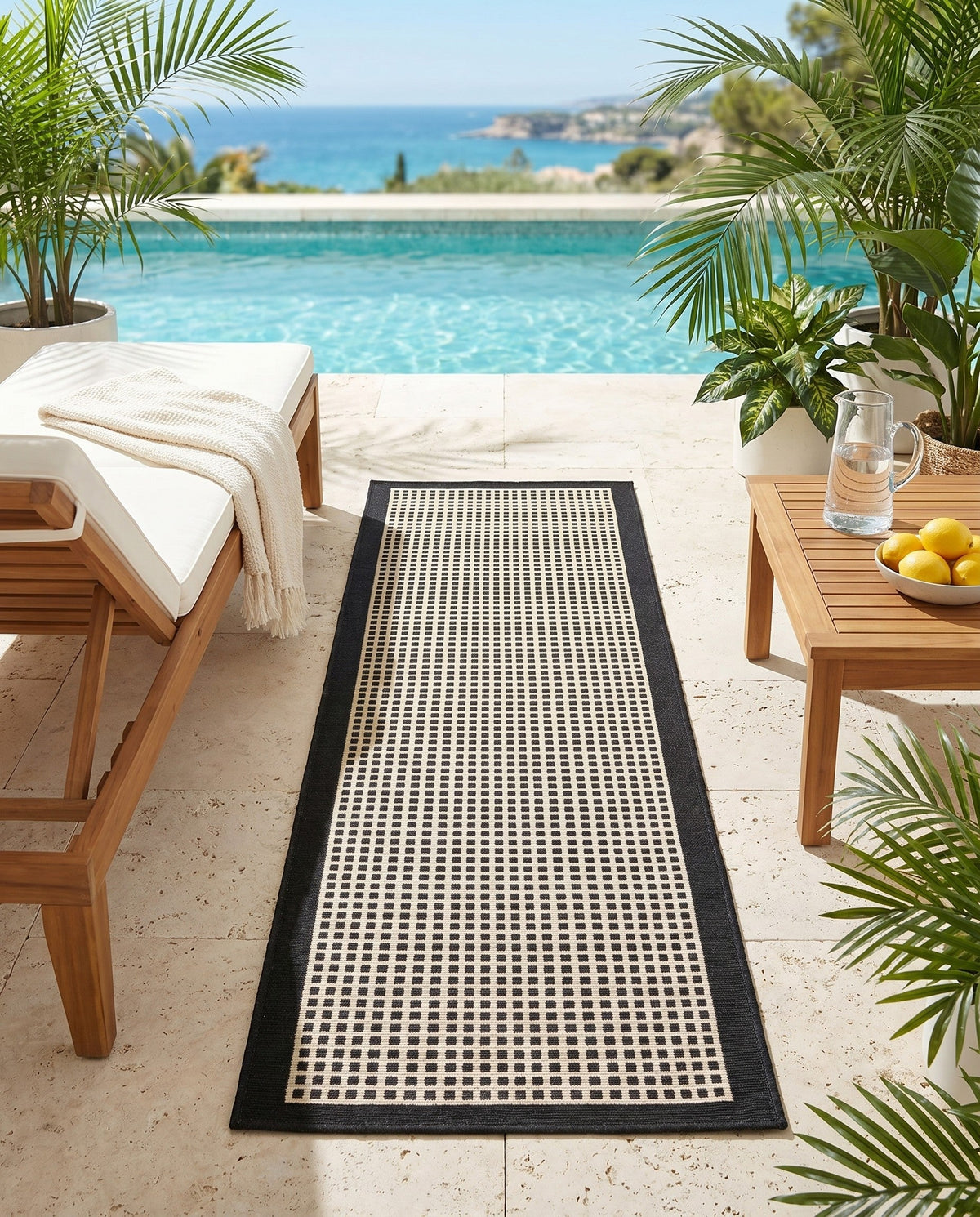 Terrace Fringe Collection Area Rug - Oceanside Runner Black  lifestyle 149