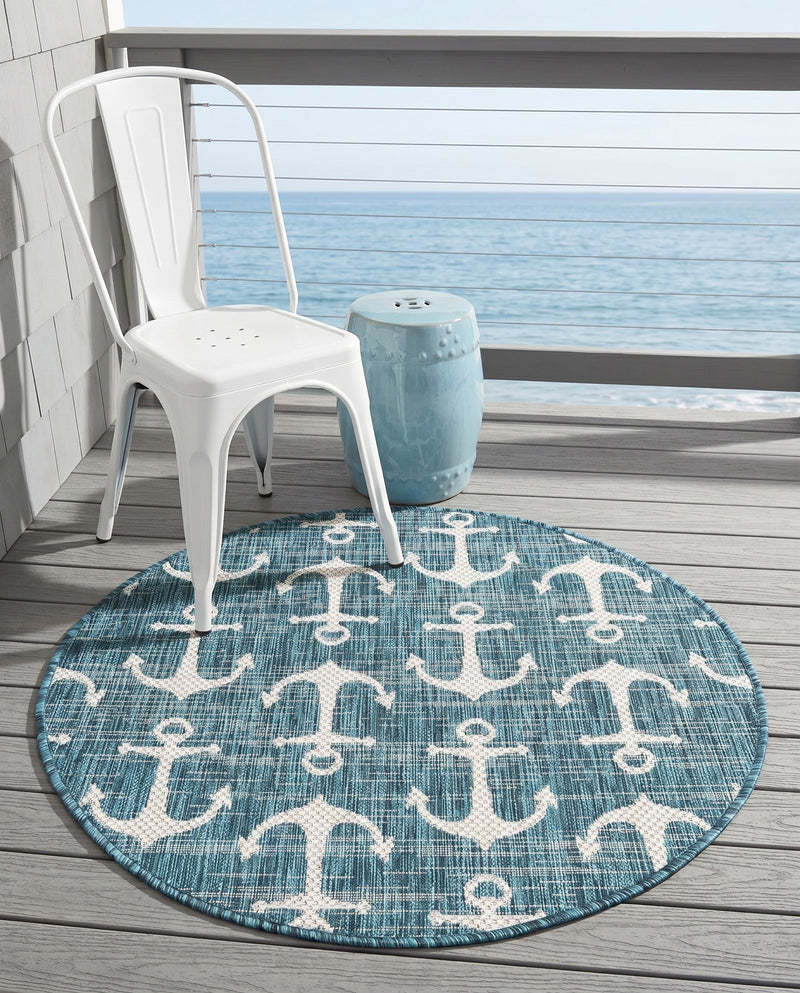 Seaside Haven Rugs Collection Area Rug - Sapphire (Teal) Round Teal  lifestyle 40