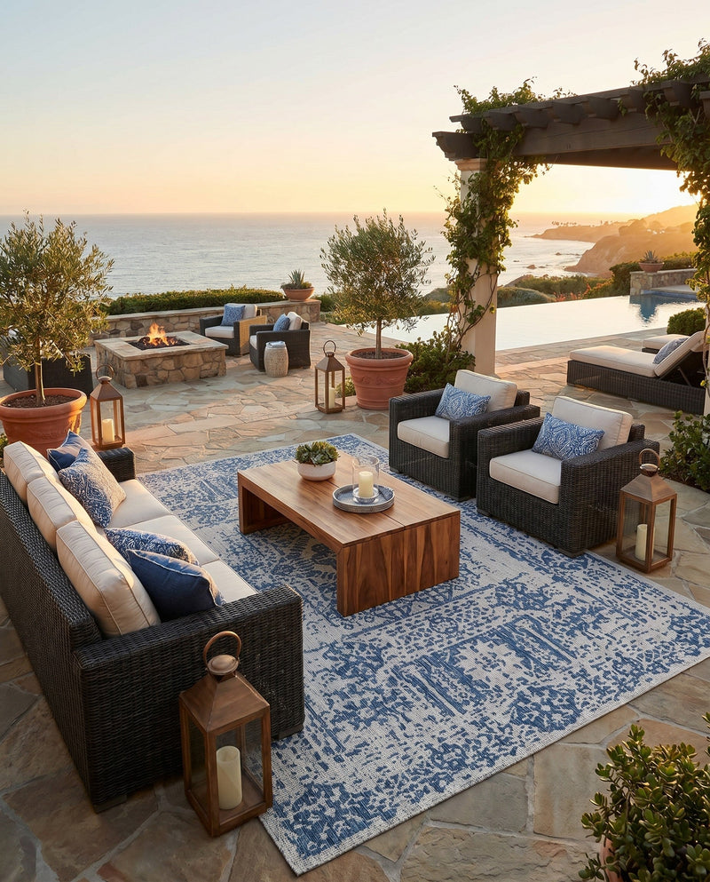 Patio Heritage Collection Area Rug - Savannah (Blue) Rectangle Blue  lifestyle 31