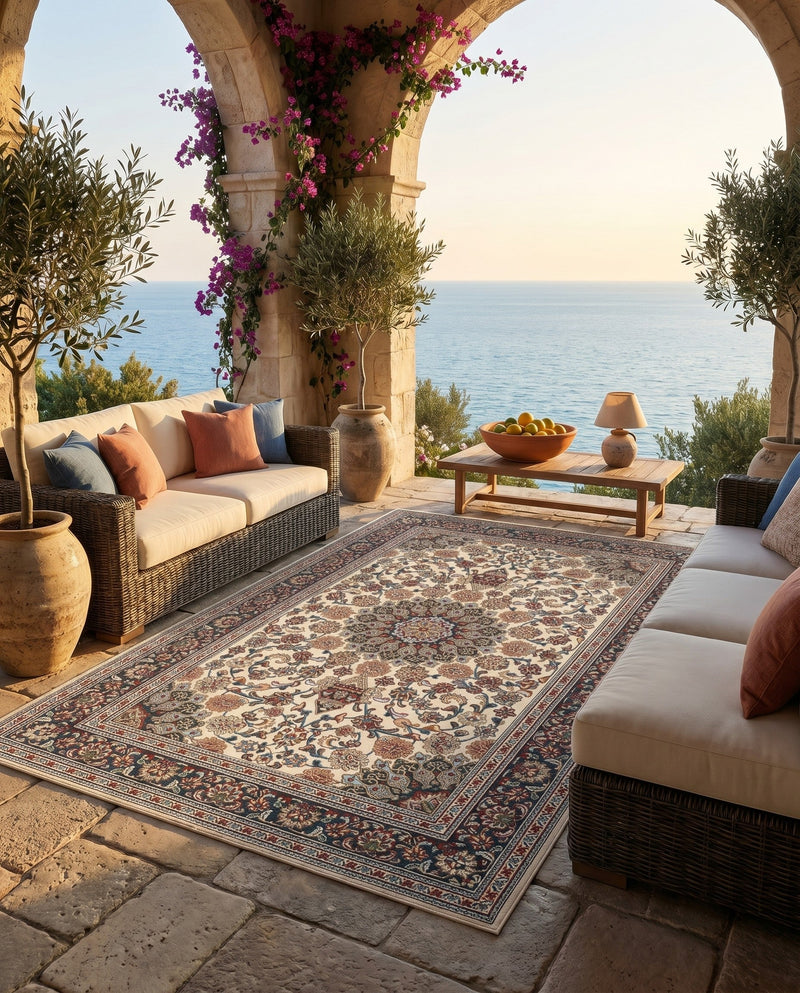 Patio Heritage Collection Area Rug -  Bower Rectangle Ivory  lifestyle 73