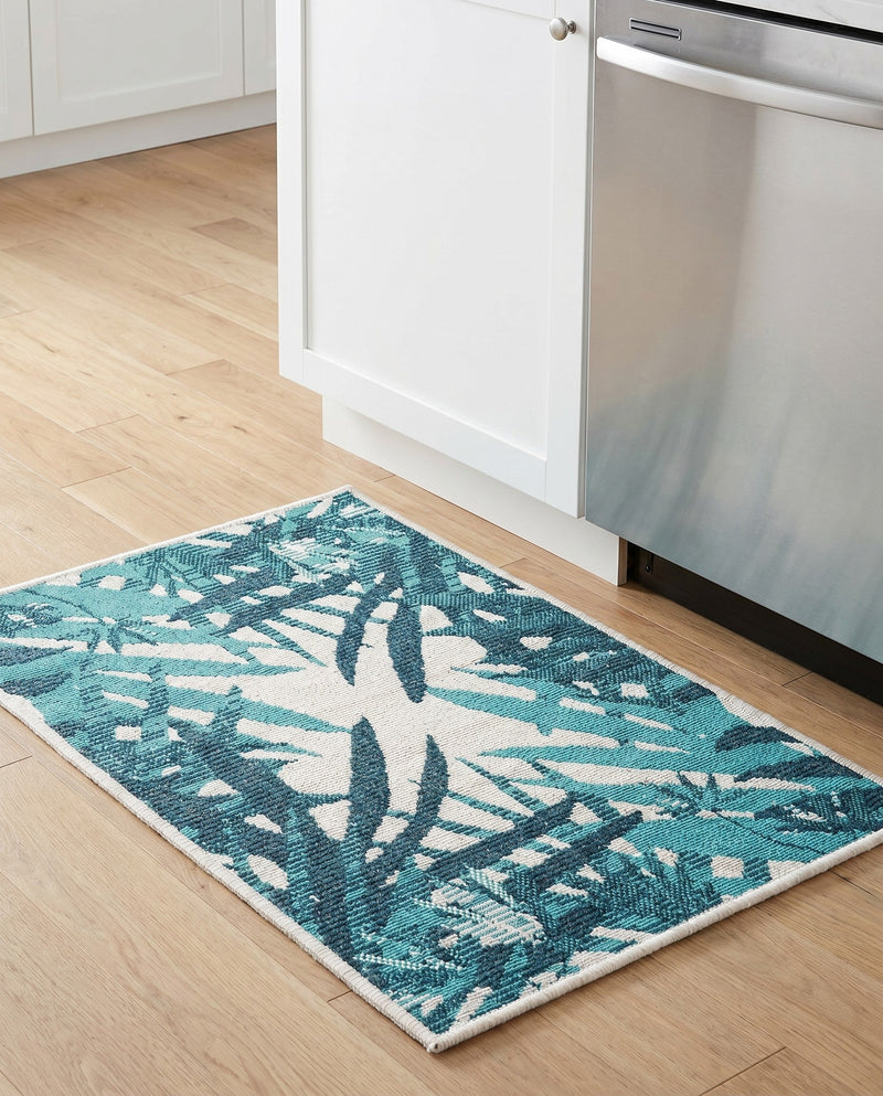 Seaside Blooms Collection Area Rug -  Provence Rectangle Teal blue  lifestyle 18