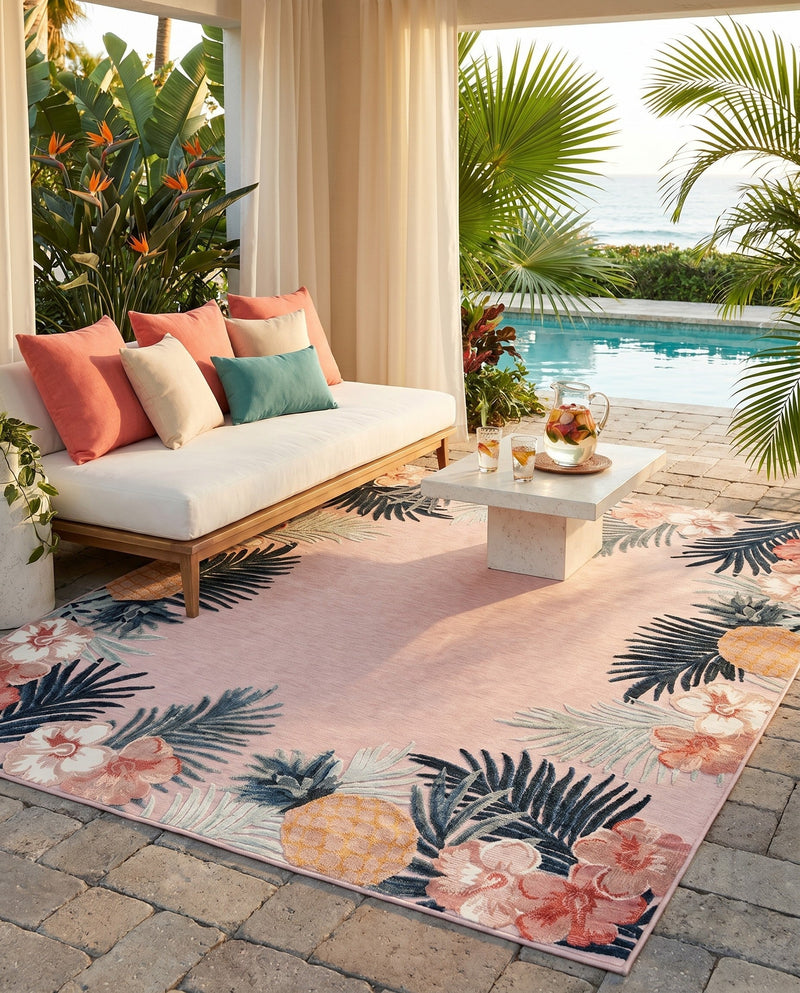 Seaside Blooms Collection Area Rug - Haven Rectangle Pink  lifestyle 48