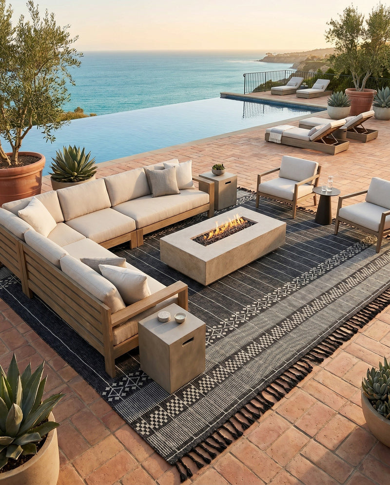 Sustainable Nomad Terrace Collection Area Rug - Reef Rectangle Charcoal Black  lifestyle 48