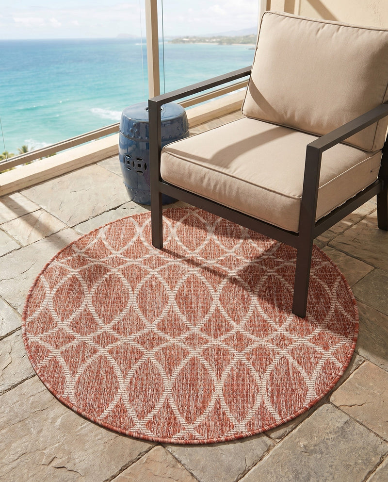 Savannah Pergola Collection Area Rug -  Pavilion (Rust Red) Round Rust Red  lifestyle 31