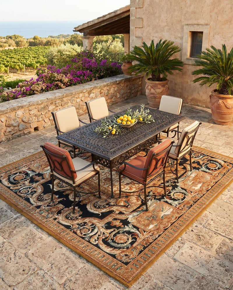 Patio Heritage Collection Area Rug - Veranda Square Black Gold Brown  lifestyle 68