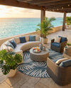 Seaside Blooms Collection Area Rug - Verdure (Teal) Round Teal  lifestyle 51