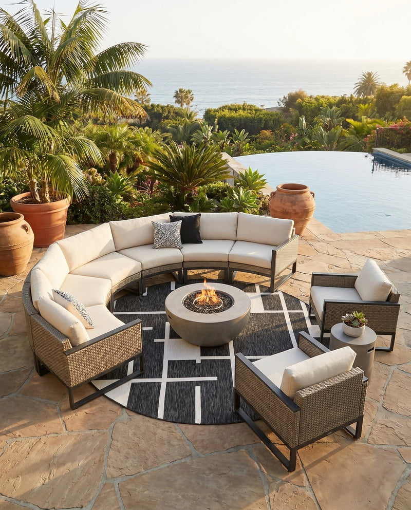 Urban Terrace Collection Area Rug -  Parkside Round Black and White  lifestyle 46