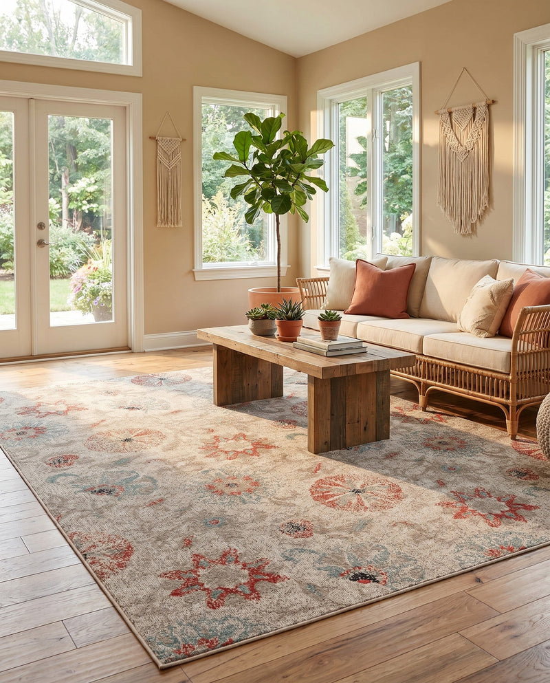 Seaside Blooms Collection Area Rug - Seychelles Rectangle Beige  lifestyle 40