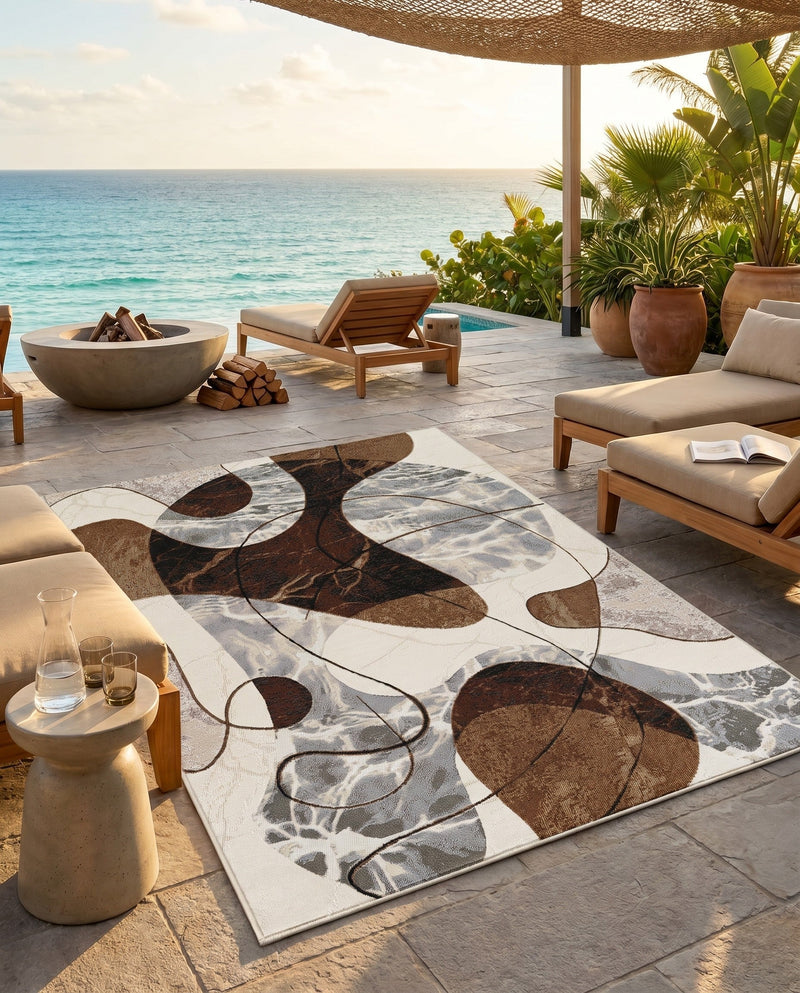 Urban Terrace Collection Area Rug -  Garden Rectangle Brown and White  lifestyle 19