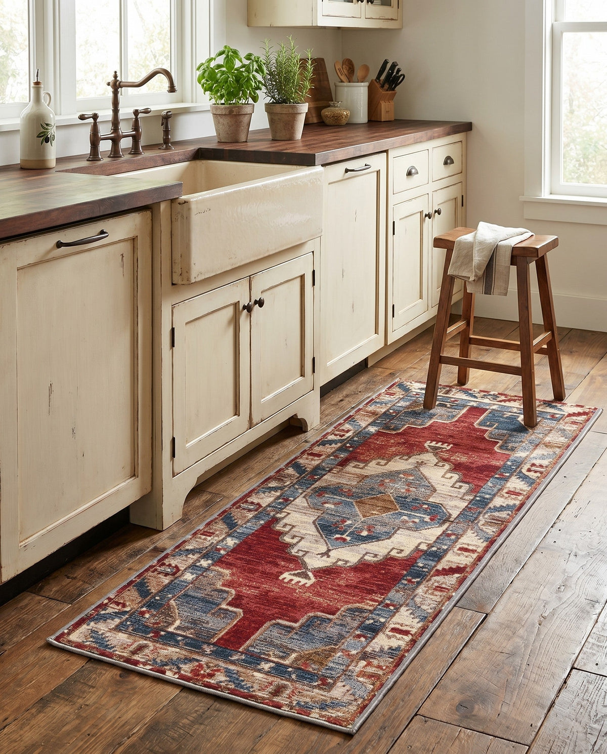 Patio Heritage Collection Area Rug -  Alcove Runner Red and Navy Blue  lifestyle 94