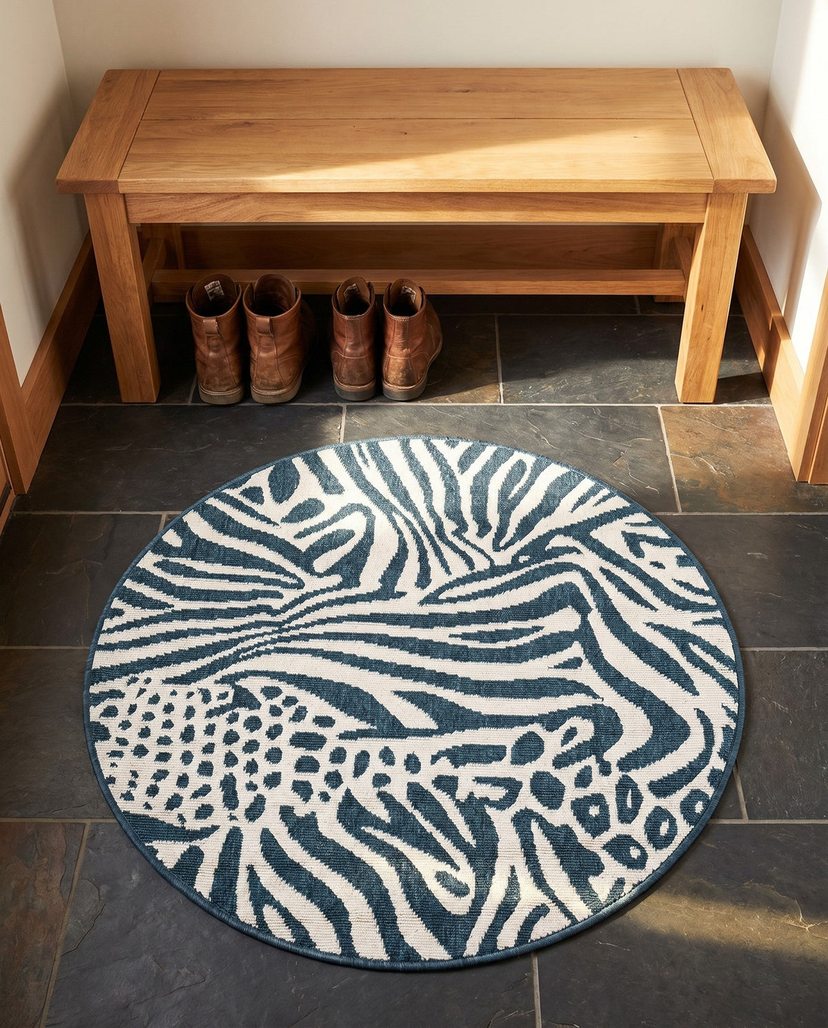 Savannah Escape Collection Area Rug -  Masai Round Navy Blue and Ivory  lifestyle 83