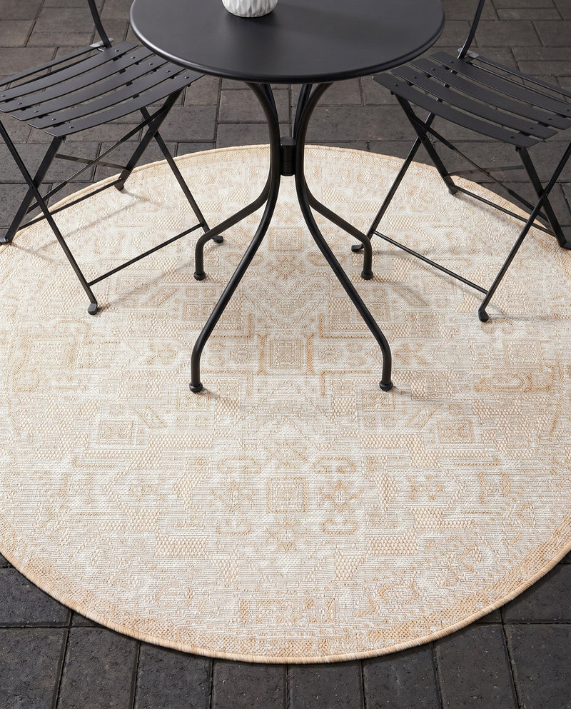 Tribal Terrace Treasures Collection Area Rug - Mayan Marina (Natural) Round Natural  lifestyle 26