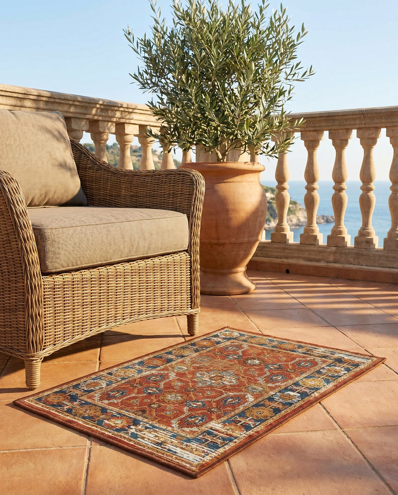 Patio Heritage Collection Area Rug -  Eden Rectangle Antique Red  lifestyle 25