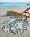 Seaside Blooms Collection Area Rug - Verdure (Teal Ivory) Round Teal Ivory  lifestyle 30