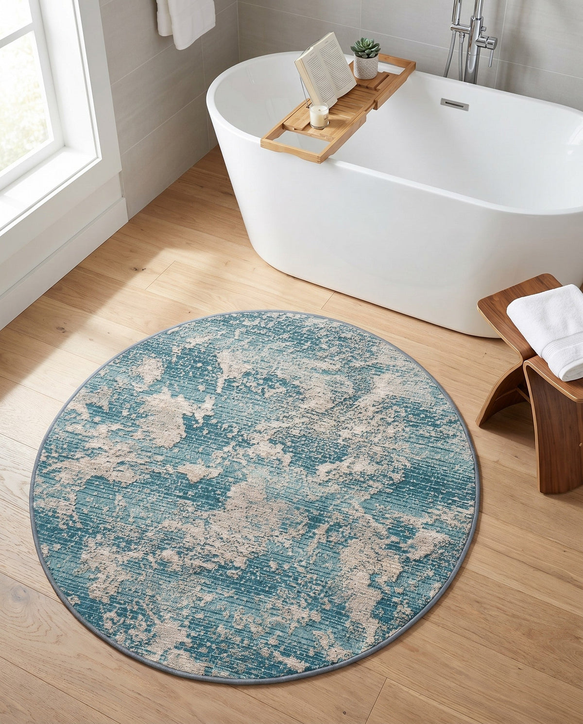 Urban Terrace Collection Area Rug -  Gazebo Round Aqua Blue  lifestyle 100