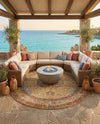 Patio Heritage Collection Area Rug -  Pergola Round Blue and Light Brown  lifestyle 64