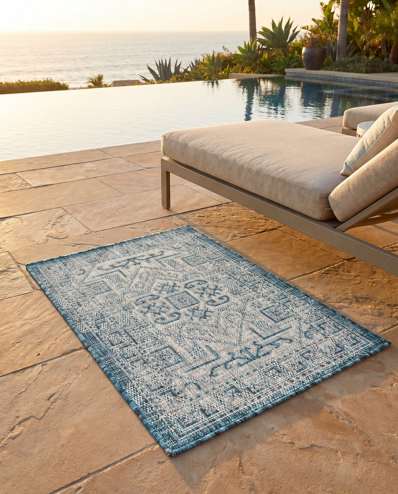 Tribal Terrace Treasures Collection Area Rug - Mayan Marina (Teal) Rectangle Teal  lifestyle 35