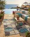 Outdoor Marrakesh Collection Area Rug -  Rabat Rectangle Gray Blue Ivory  lifestyle 9