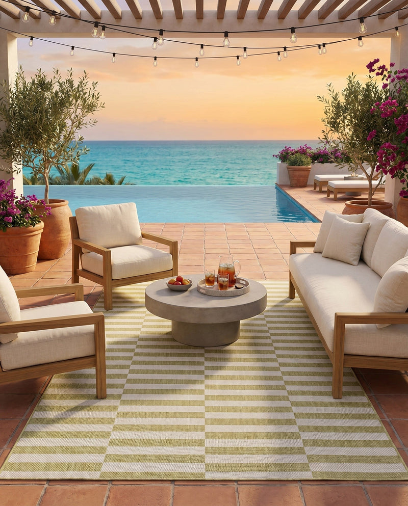 Seaside Stripes Collection Area Rug - Cabana (Green) Rectangle Green  lifestyle 35