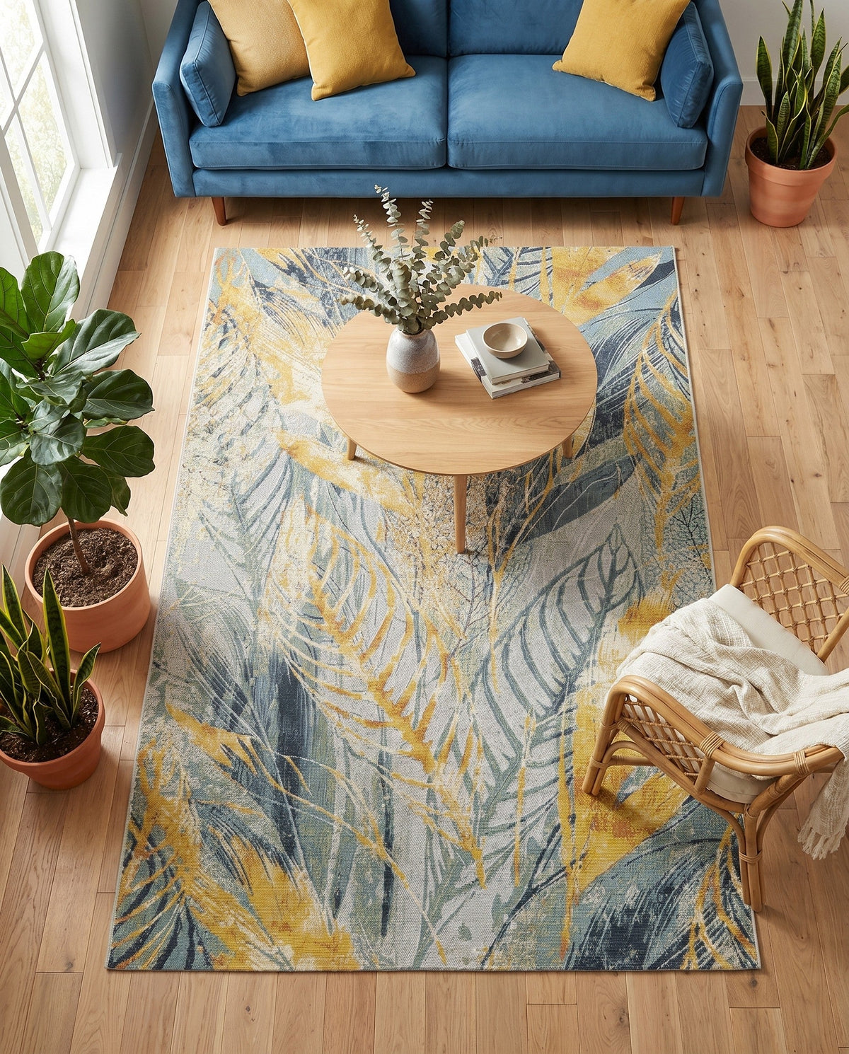 Seaside Blooms Collection Area Rug -  Blossom Rectangle Gray Ivory Yellow  lifestyle 28