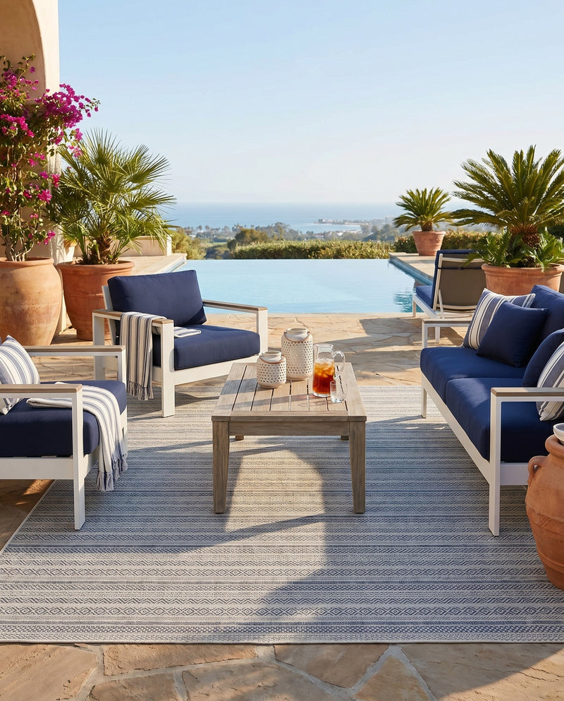 Seaside Stripes Collection Area Rug -  Boardwalk (Light Blue) Rectangle Light Blue  lifestyle 7