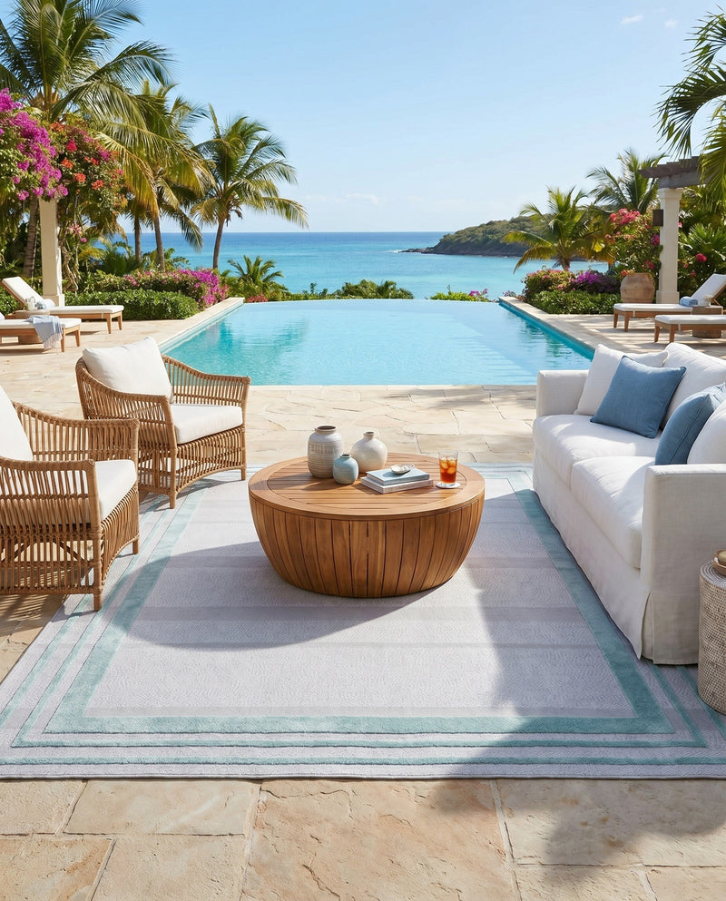 Bahama Breeze Outdoor Collection Area Rug -  Abaco Rectangle Gray Teal  lifestyle 22