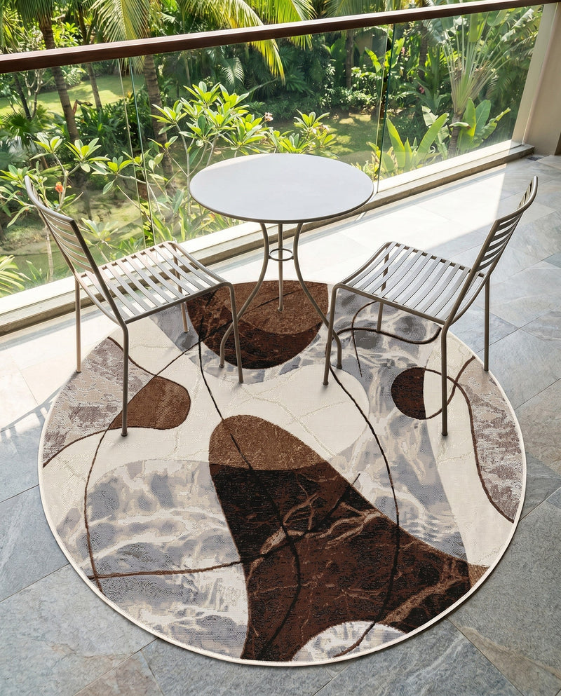 Urban Terrace Collection Area Rug -  Garden Round Brown and White  lifestyle 65