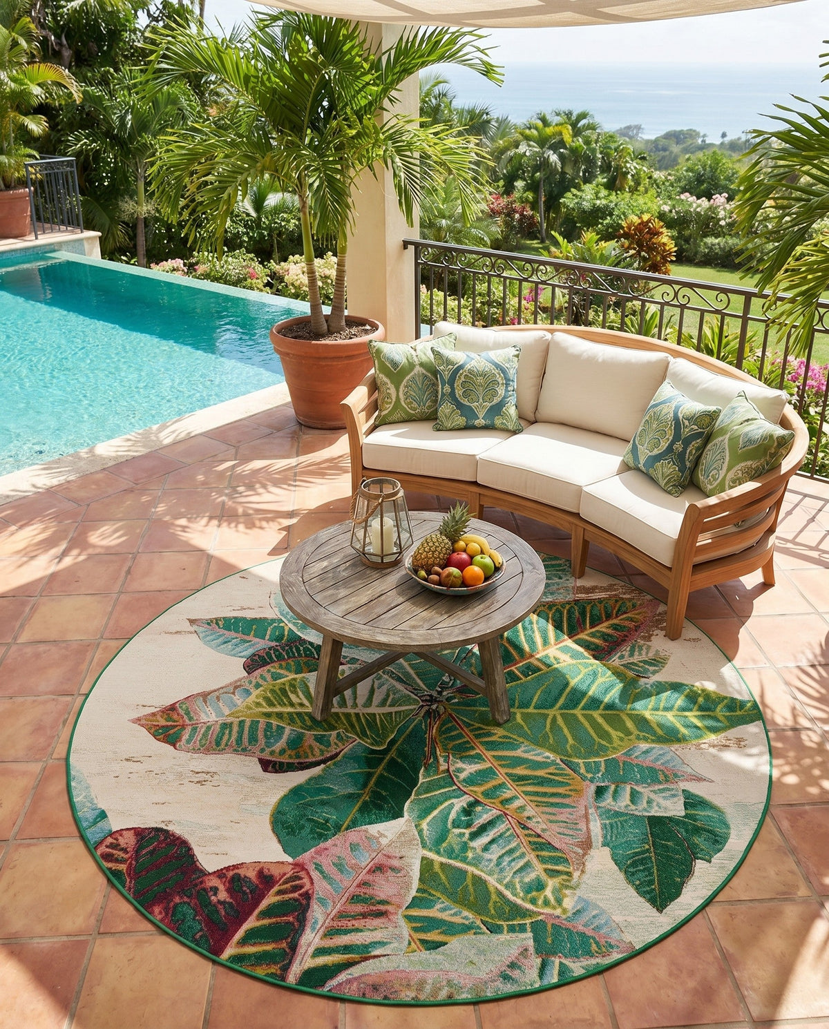 Seaside Blooms Collection Area Rug -  Fern Round Multi  lifestyle 129