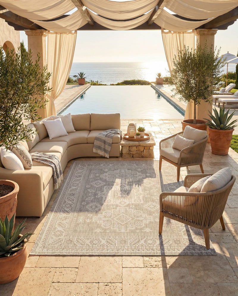 Tribal Terrace Treasures Collection Area Rug -  Incan Isle (Light Gray) Rectangle Light Gray  lifestyle 37