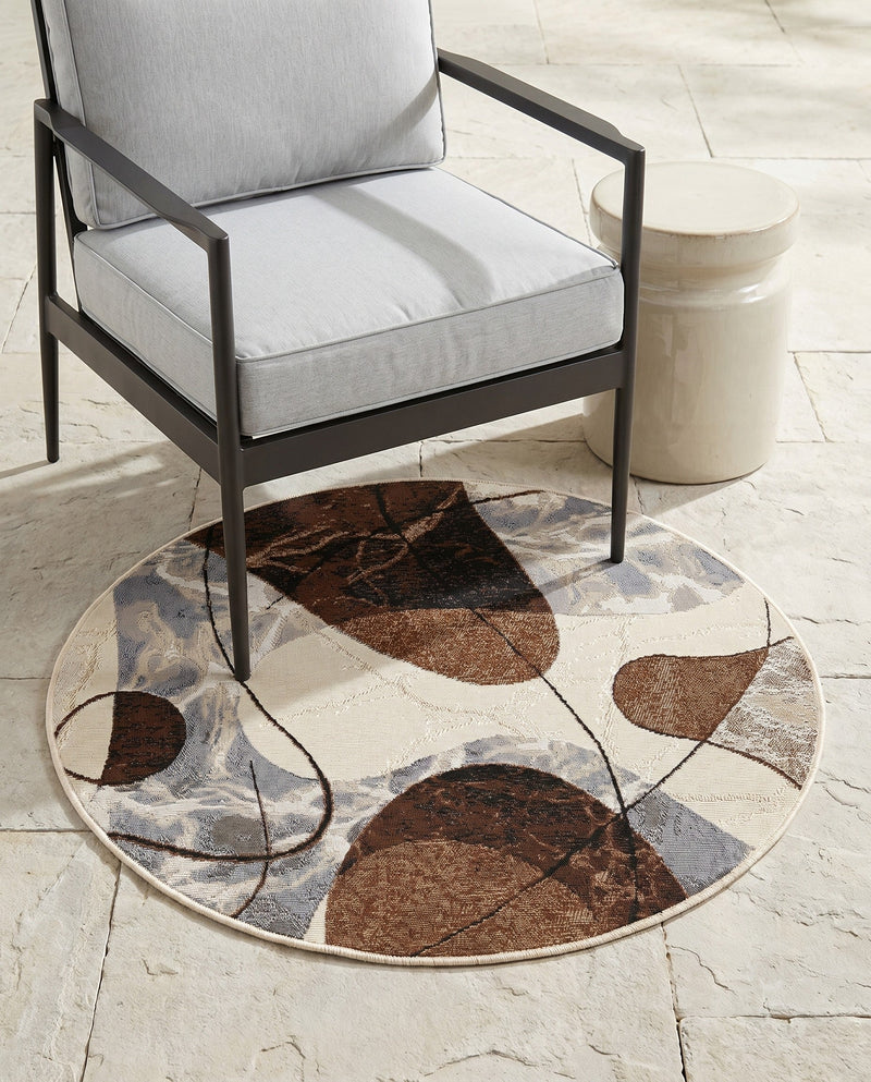 Urban Terrace Collection Area Rug -  Garden Round Brown and White  lifestyle 72