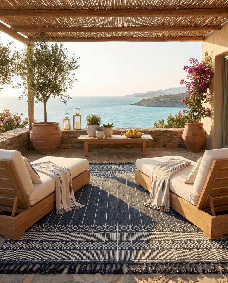 Sustainable Nomad Terrace Collection Area Rug - Reef Rectangle Navy Blue  lifestyle 13