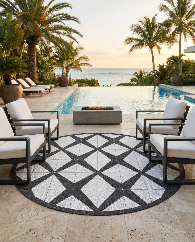 Urban Terrace Collection Area Rug -  Hudson Round Black and White  lifestyle 61