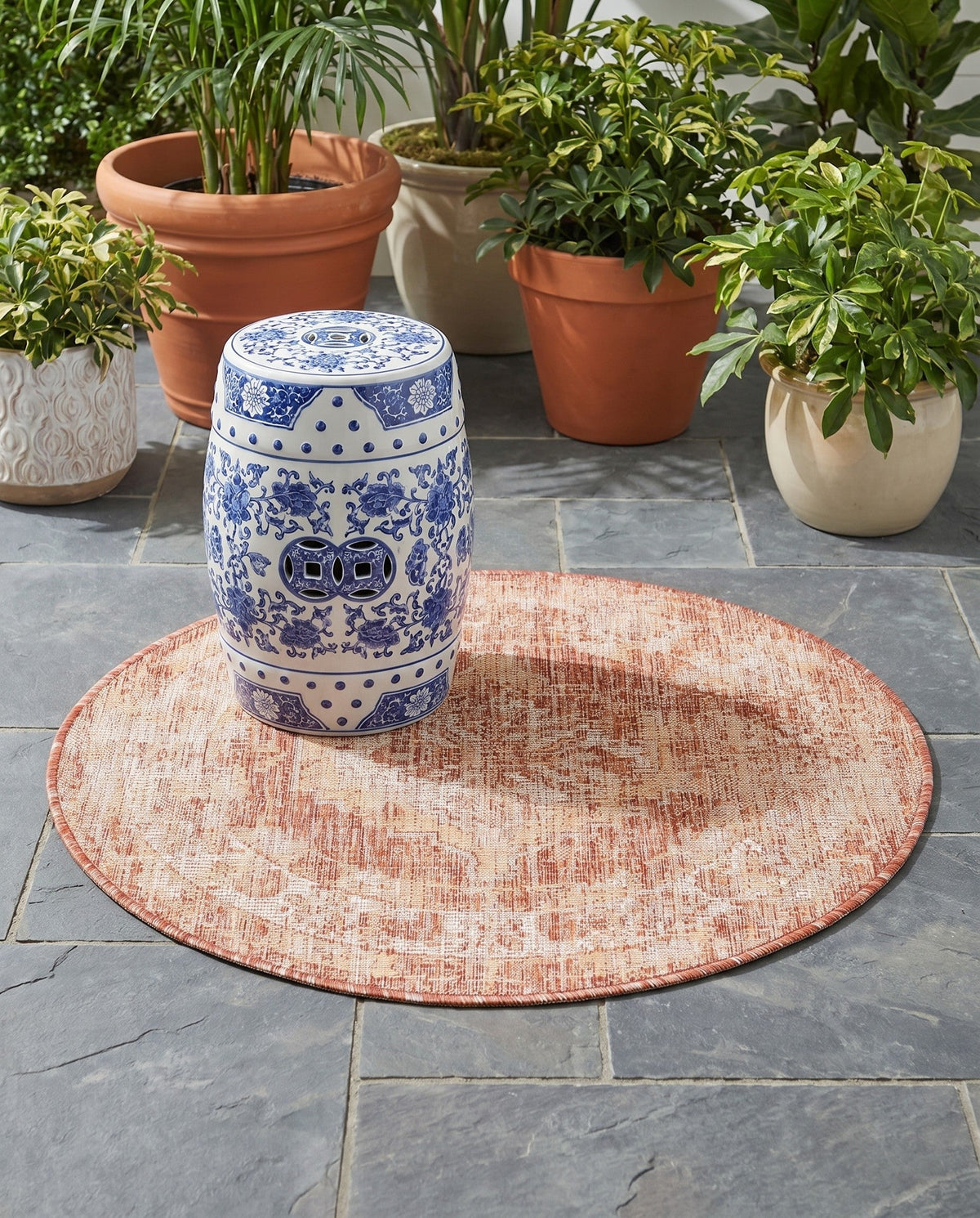 Patio Heritage Collection Area Rug -  Augusta (Rust Red) Round Rust Red  lifestyle 100