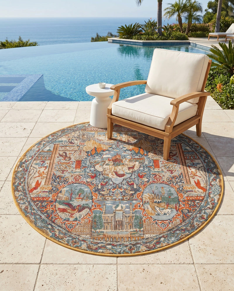 Patio Heritage Collection Area Rug -  Oasis Round Multi  lifestyle 78