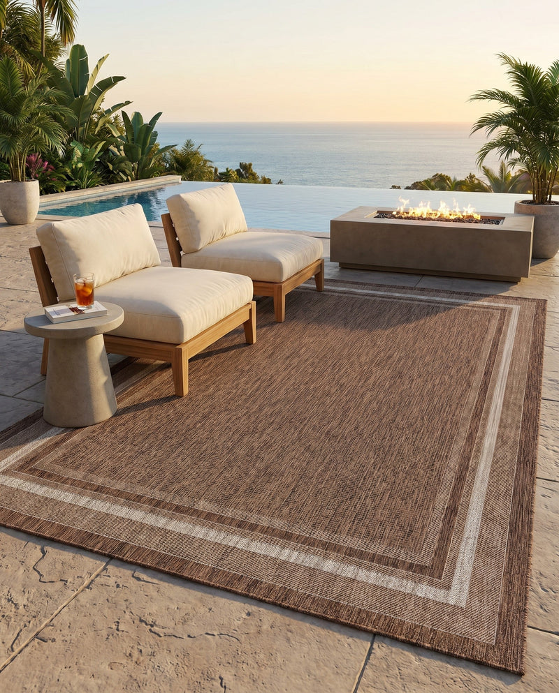Terrace Fringe Collection Area Rug - Veranda (Brown) Rectangle Brown  lifestyle 23