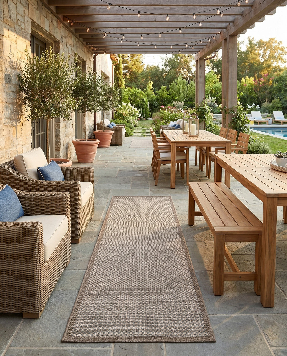 Terrace Fringe Collection Area Rug - Patio Runner Beige  lifestyle 121