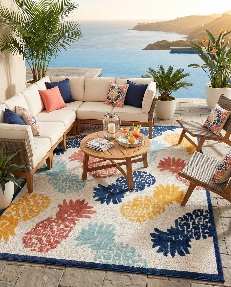 Caribbean Terrace Collection Area Rug -  Nevis Rectangle White  lifestyle 39