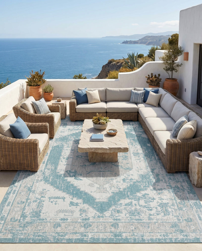 Patio Heritage Collection Area Rug -  Augusta (Aqua) Rectangle Aqua  lifestyle 19
