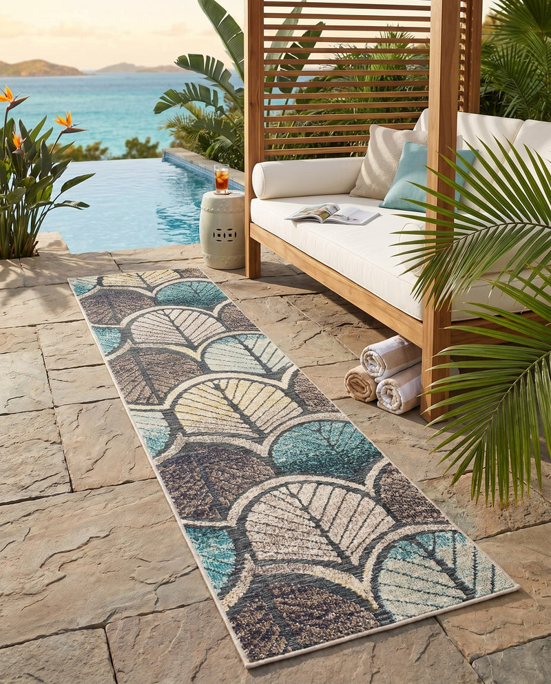 Outdoor Marrakesh Collection Area Rug -  Rabat Runner Gray Blue Ivory  lifestyle 58