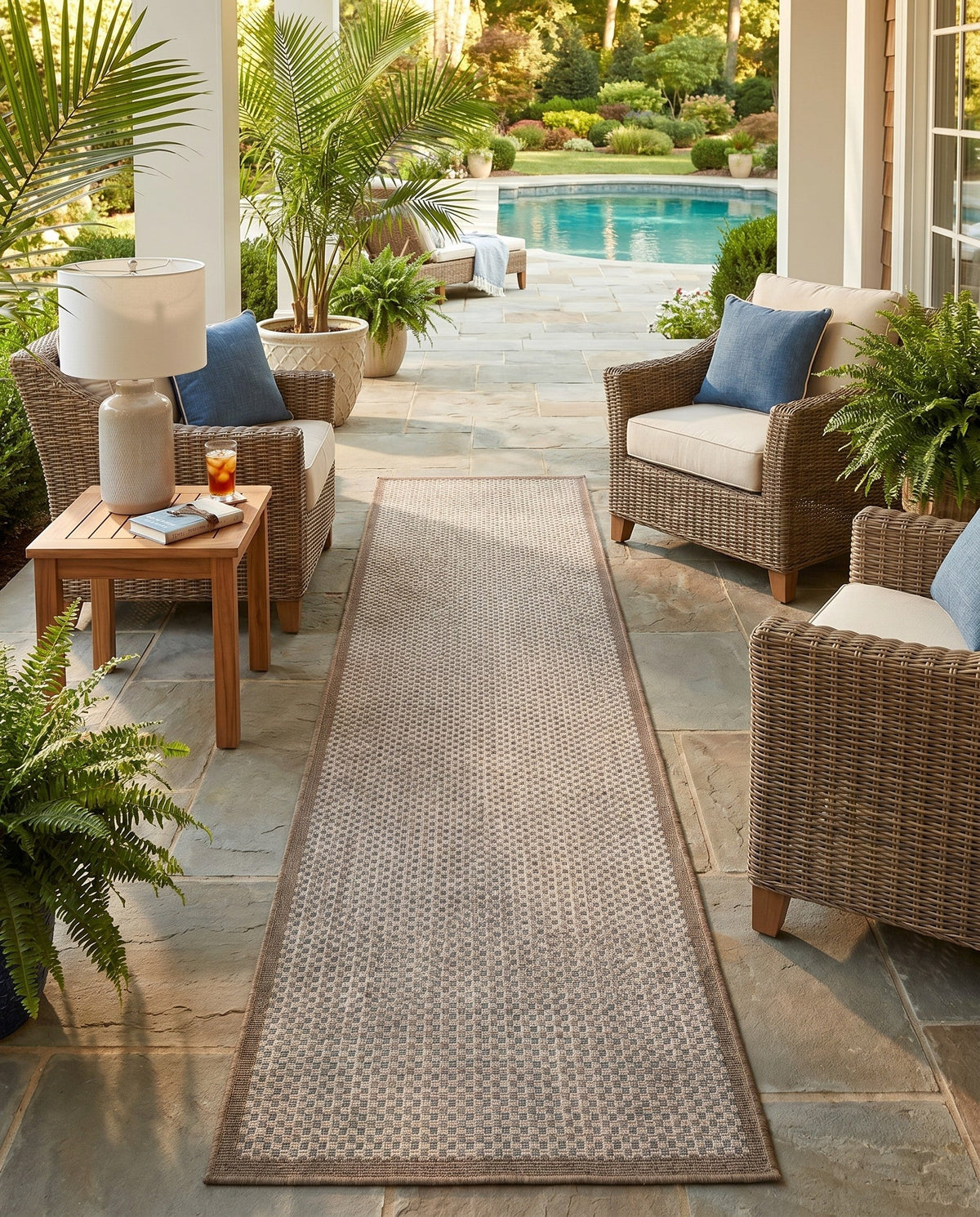 Terrace Fringe Collection Area Rug - Patio Runner Beige  lifestyle 122