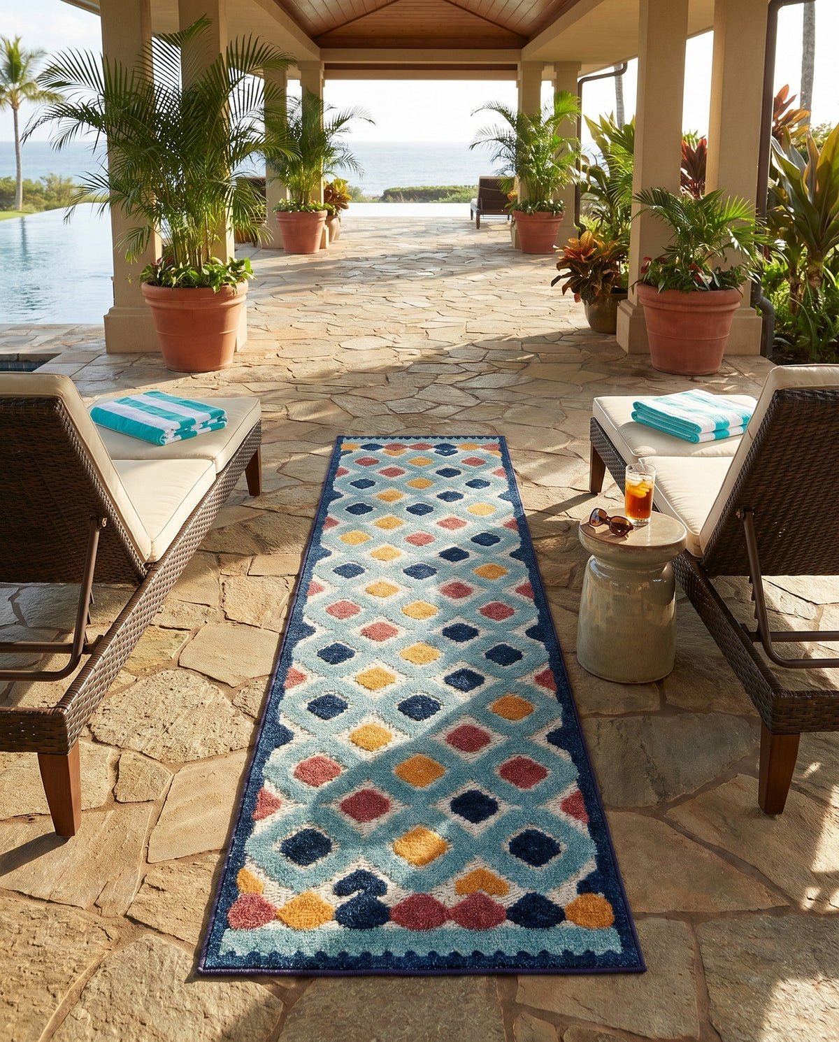 Caribbean Terrace Collection Area Rug -  Tobago Runner Ivory  lifestyle 57