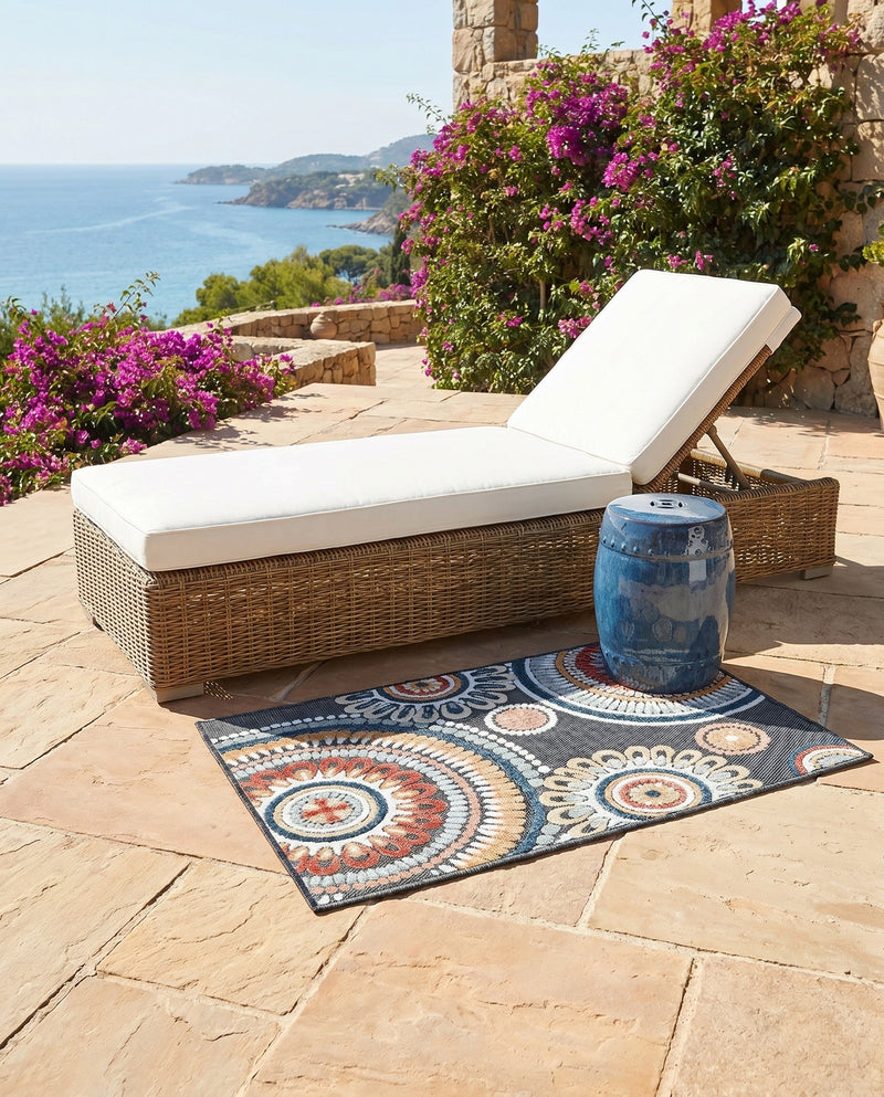 Seaside Blooms Collection Area Rug -  Eden Rectangle Black  lifestyle 9