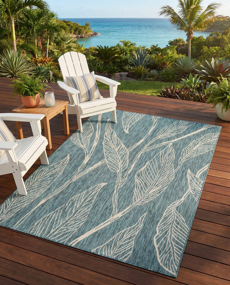 Seaside Blooms Collection Area Rug -  Evergreen (Teal) Rectangle Teal  lifestyle 12
