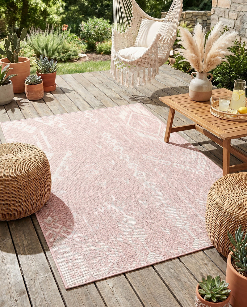 Desert Nomad Terrace Collection Area Rug - Sahara (Pink) Rectangle Pink  lifestyle 32