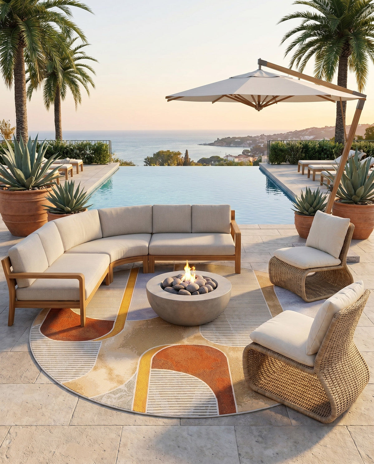 Urban Terrace Collection Area Rug -  Deck Round Multi  lifestyle 83