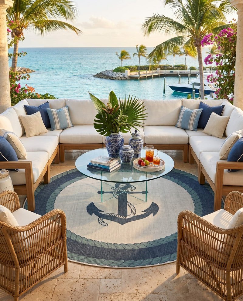 Seaside Haven Rugs Collection Area Rug -  Coralreef Round Navy Blue  lifestyle 52