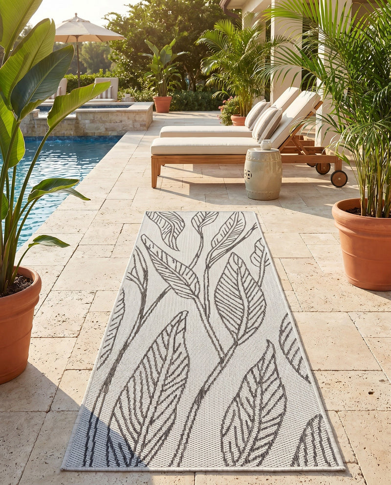 Seaside Blooms Collection Area Rug -  Evergreen (Charcoal Ivory) Runner Charcoal Ivory  lifestyle 23