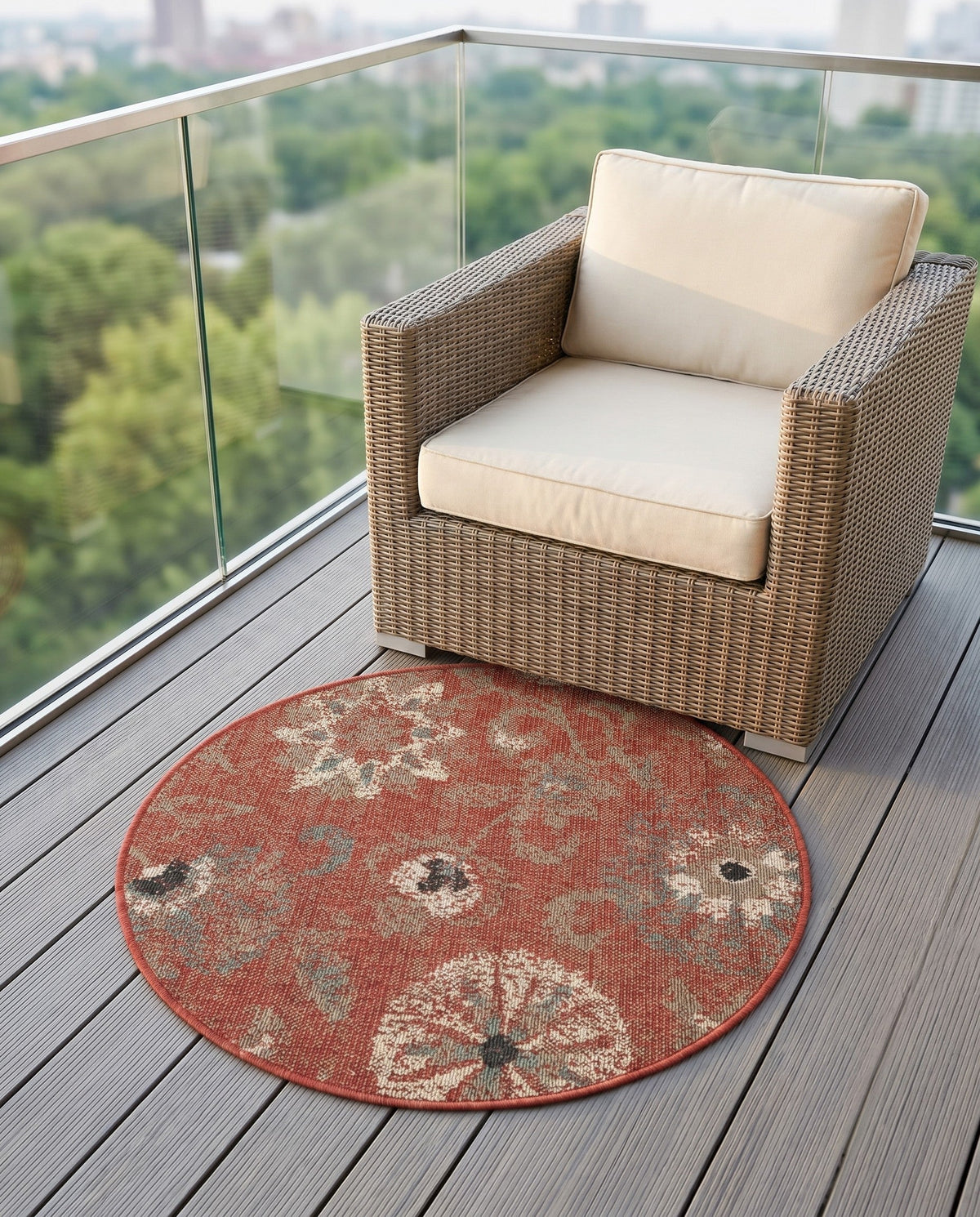 Seaside Blooms Collection Area Rug - Seychelles Round Terracotta  lifestyle 168