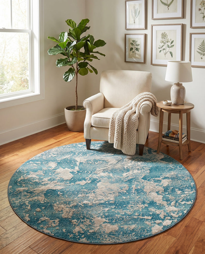 Urban Terrace Collection Area Rug -  Gazebo Round Aqua Blue  lifestyle 76