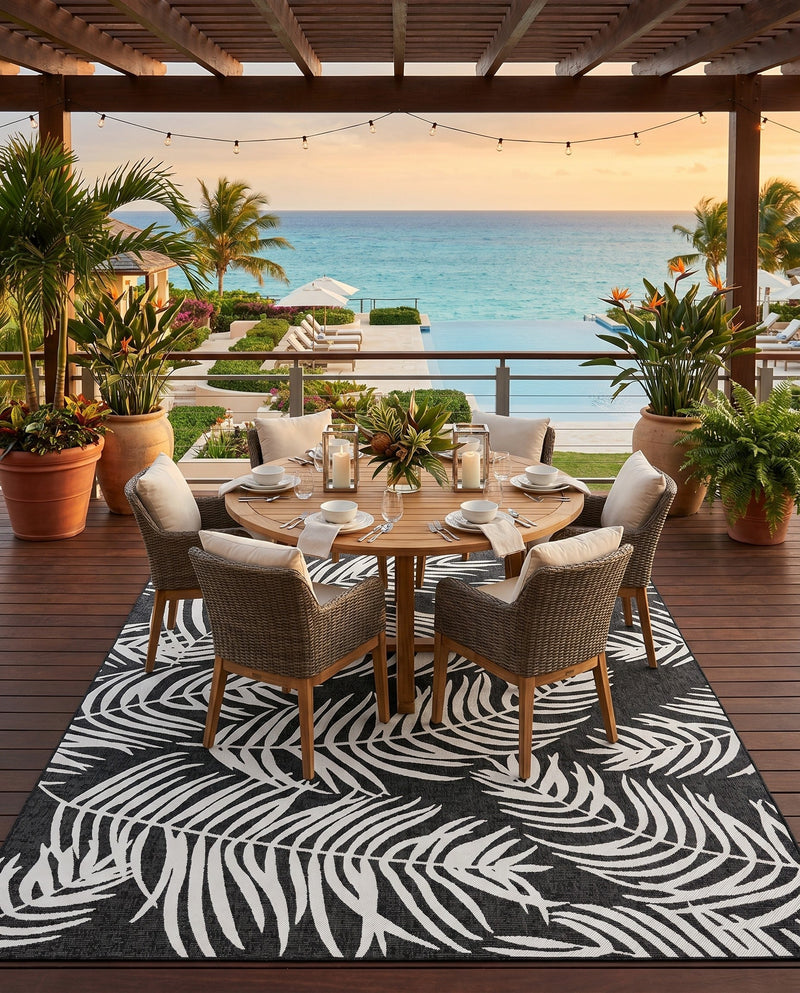 Seaside Blooms Collection Area Rug - Verdure (Charcoal) Rectangle Charcoal  lifestyle 22